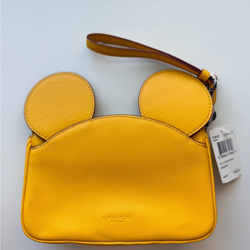 Coach x Disney Mickey Mouse Ear Leather Wristlet NWT – Vibrant Yellow – Rare